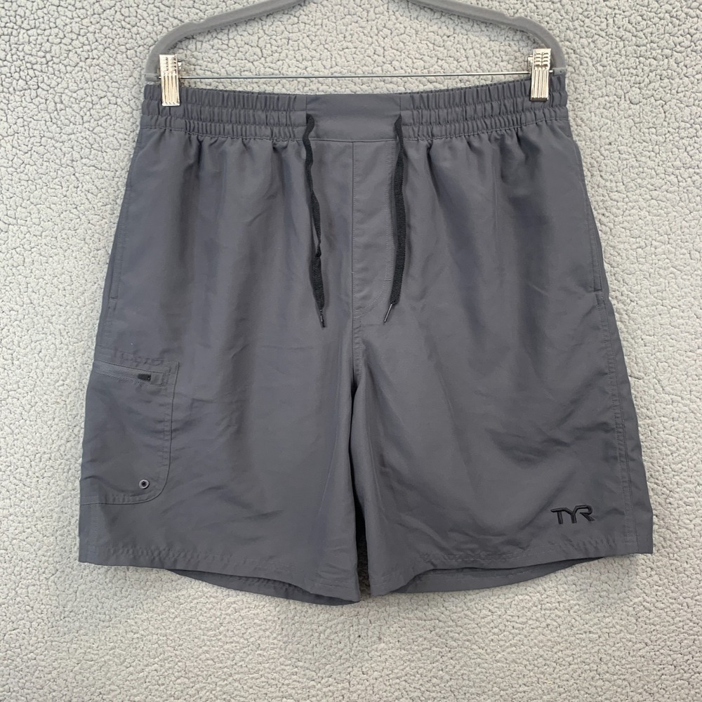 TYR Gym Shorts Lined Mens Size XL Gray Drawstring Workout